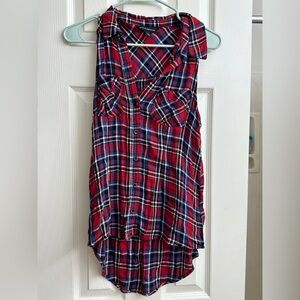 Rock & Republic Red and Blue Plaid Sleeveless Blouse